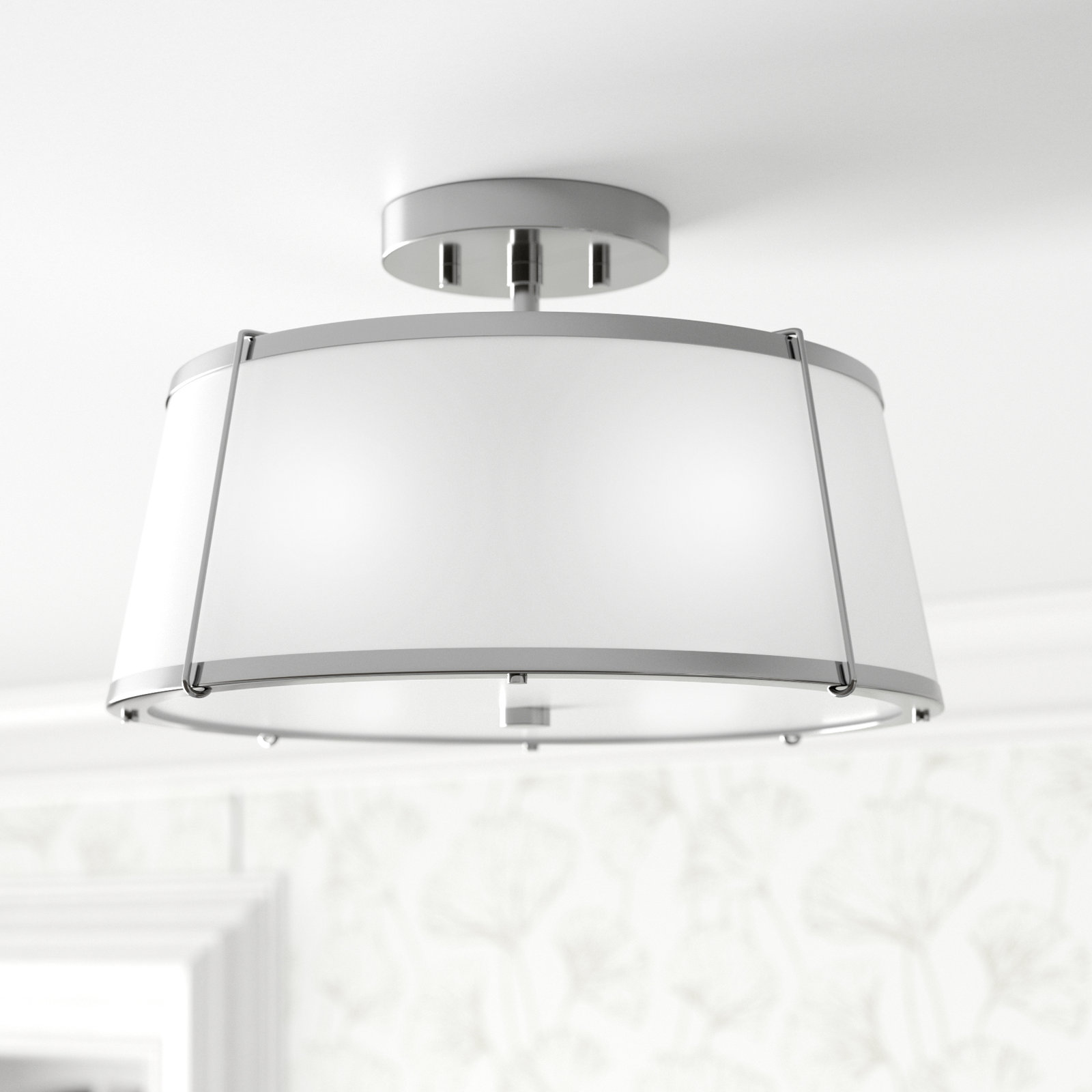 Moxie 2 Light Metal Semi Flush Mount, Polished Nickel, White