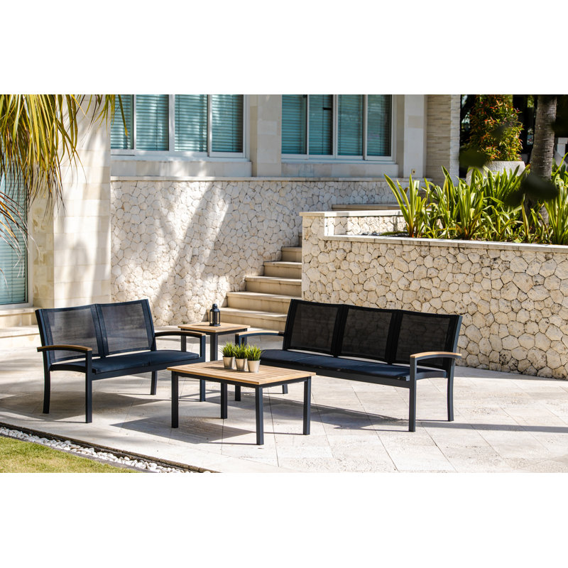 Soho 20" Teak Aluminum Outdoor Tall Square Side Table, Black