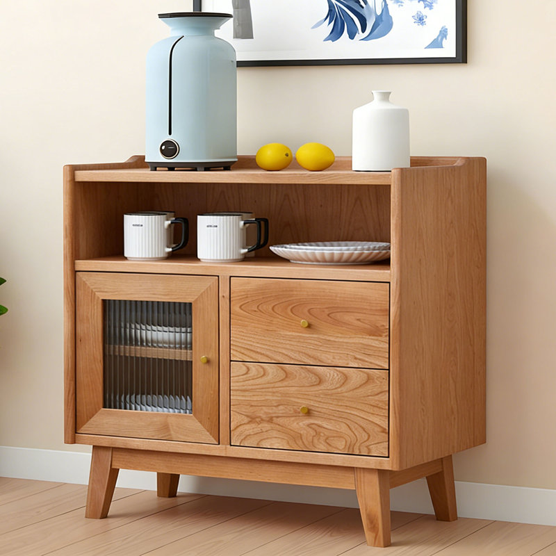 Commode d'appoint multifonctionnelle en bois massif, H 35,43 po x l 39,37 po x P 14,96 po, Marron clair