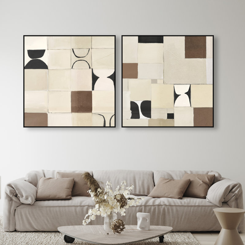 Boho Tiles Set Abstract Canvas Print by Oliver Gal, Black Frame, 12 x 12, 41" H x 41" W, Black Floater Frame