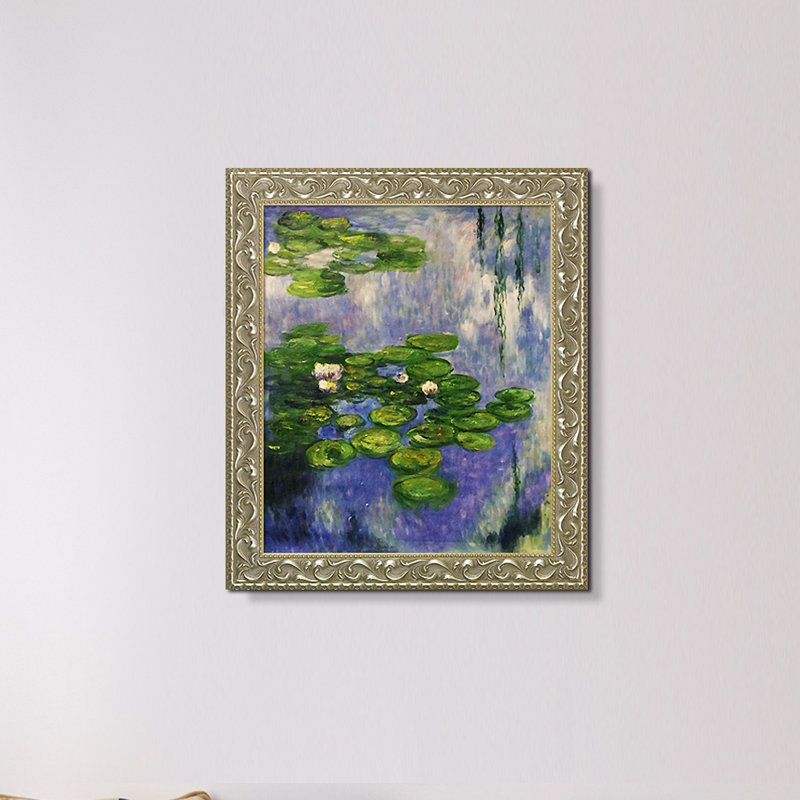 «Les Nymphéas» par Claude Monet - Reproduction d'art sur toile encadrée, H 28,5 po x l 29,5 po x P 2 po, Argent rococo