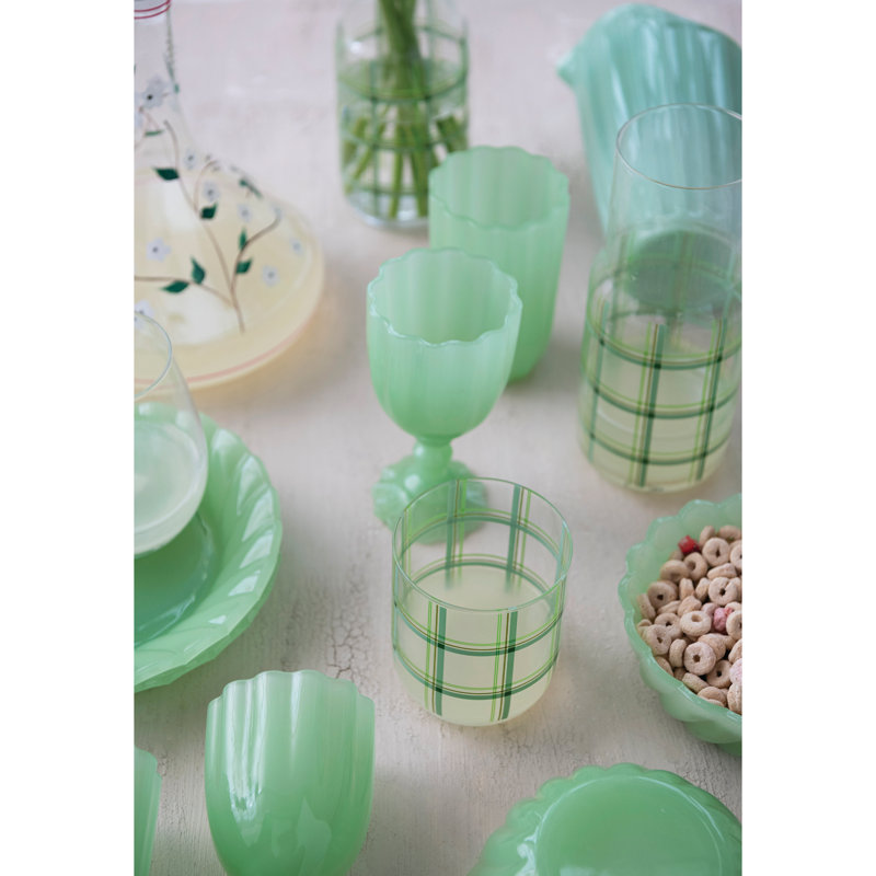 Pressed Green Milk Glass Wine Goblet