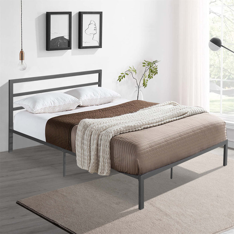 Base de lit en métal robuste et élégante avec tête de lit, idéale pour les chambres modernes, offrant confort et espace de rangement