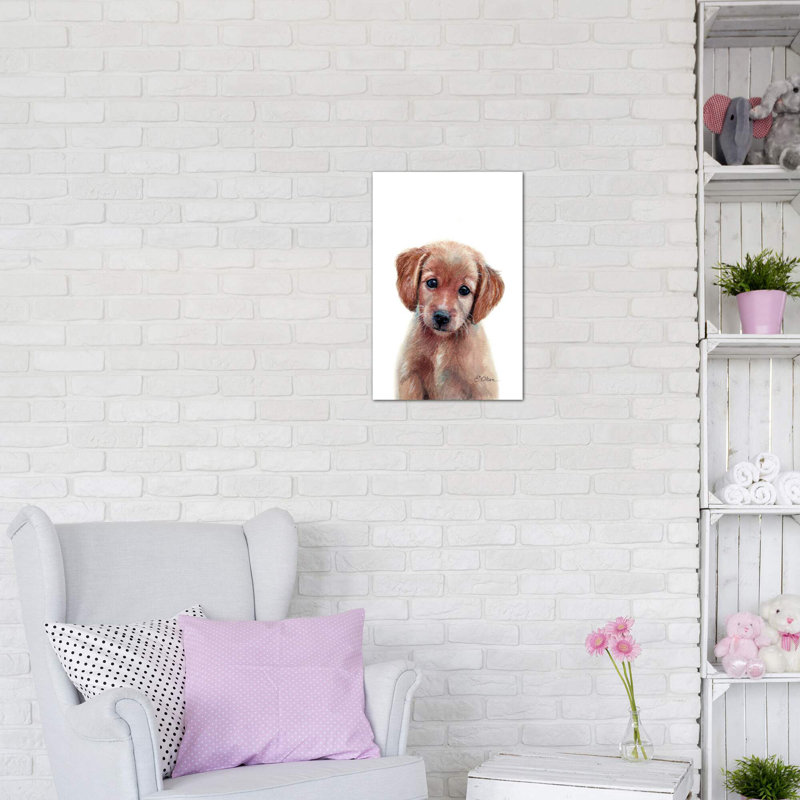 Chiot Golden Retriever par Watercolor Luv - reproduction d'art, H 12 po x l 8 po x P 0,75 po, Toile tendue, Pas de tapis