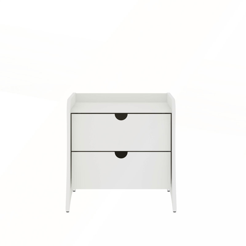 Table de chevet blanche à 2 tiroirs Mid-Century