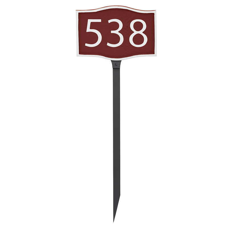 Double Arch Modern Economy Address Plaque (Holds up to 3 Characters), Gold, Yes, Red