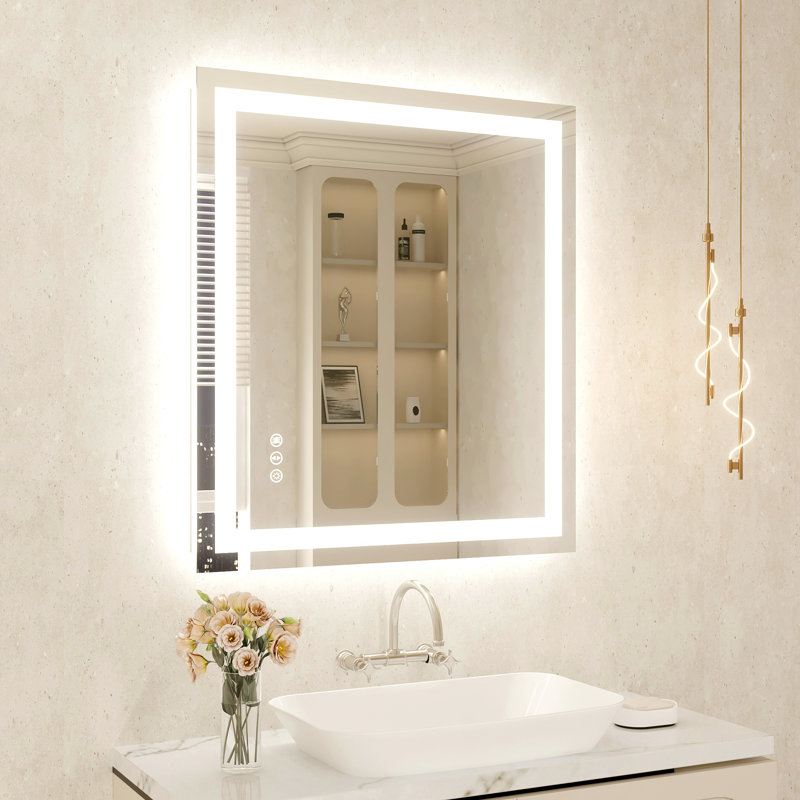 Miroir de salle de bain mural à DEL sans cadre à intensité variable, 36 po x 32 po