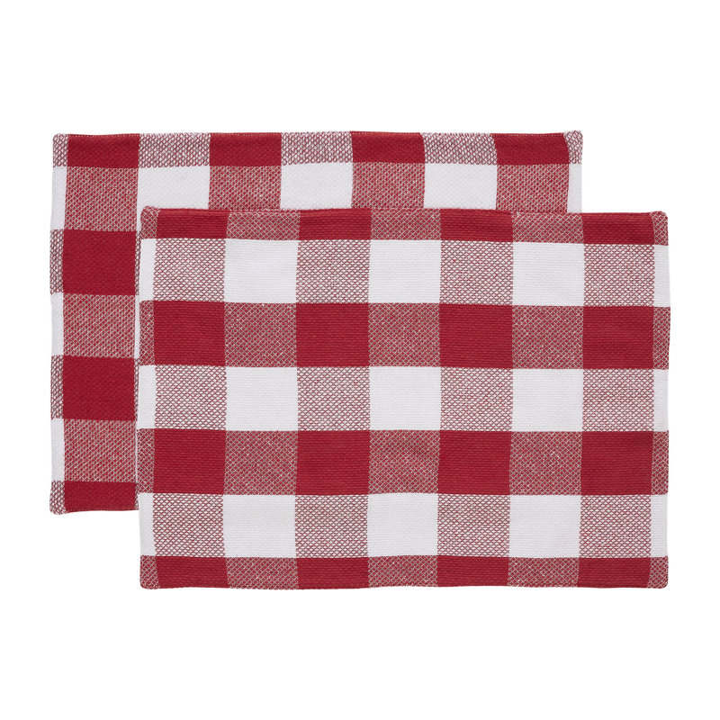 Annie Red and White Cotton Plaid Rectangle Placemat Set