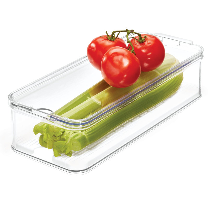 iDesign Crisp Produce Bin with Lid and Removable Inner Basket, BPA Free - Clear and White