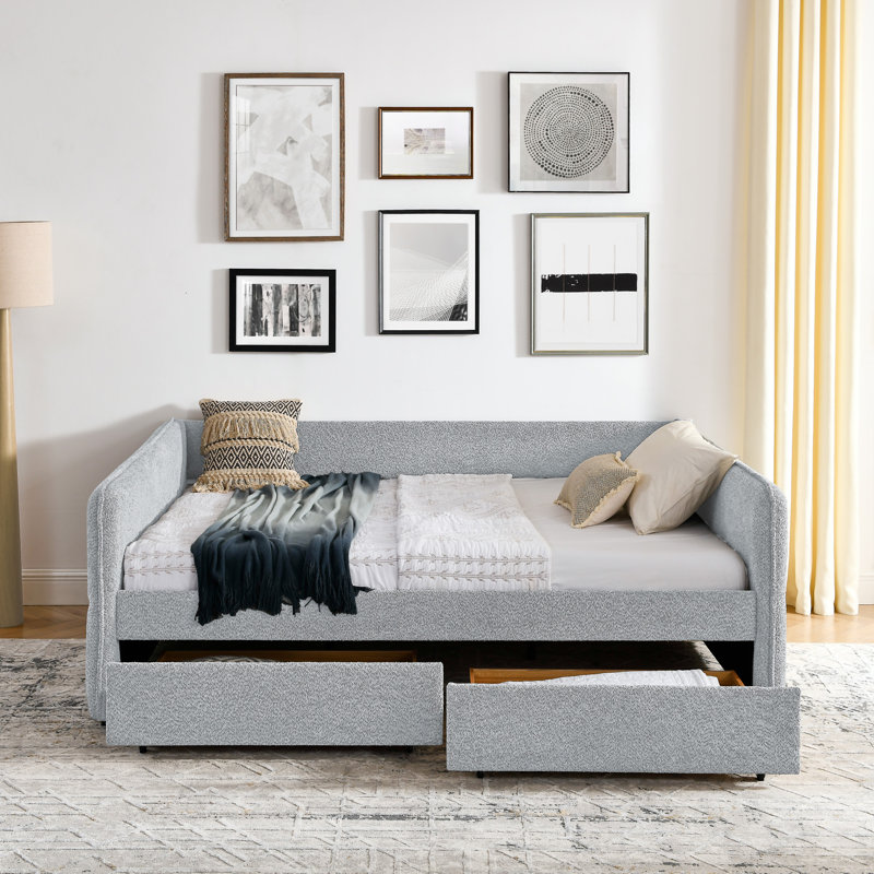 Daybed With Trundle Upholstered Tufted Sofa Bed, Gray, Queen
