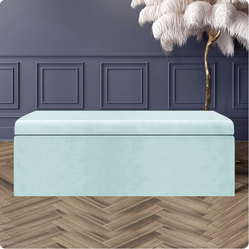 Safar Large Plush Velvet Ottoman Storage Box with Plain Lid Multi Functional Upholstered Blanket Box, White Plush Velvet