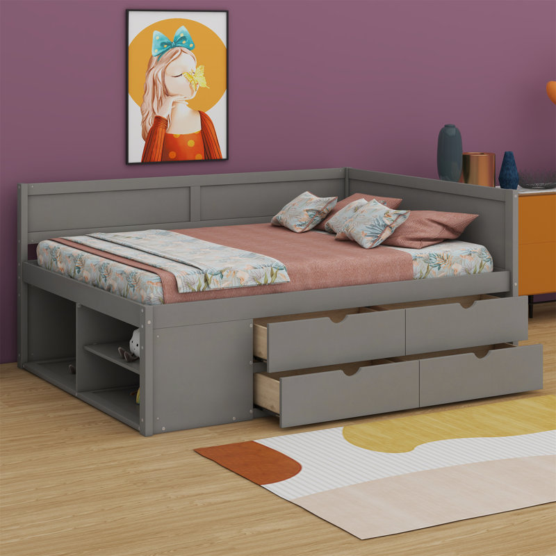 Kaella Daybed With Drawers And Shelves, Gray, Full