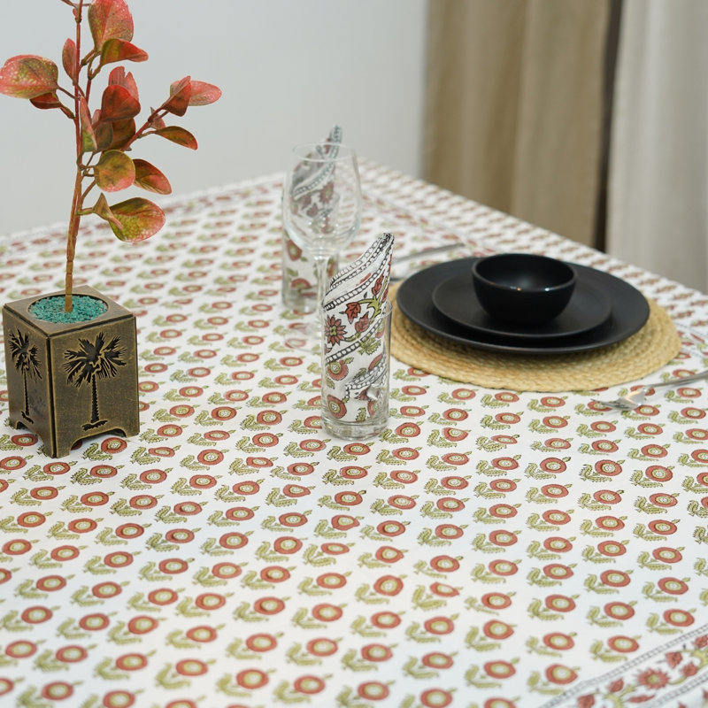 Decorative Cotton Table Cover with Block Print for Dinnig- Arjun , 60" Square