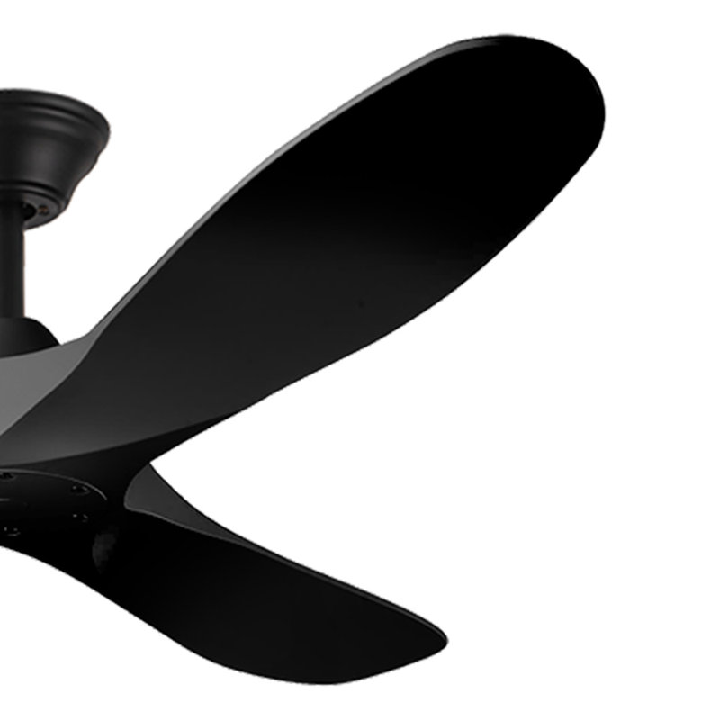Grand ventilateur de plafond en bois massif à 3 pales avec télécommande, 52", Noir avec pales noires