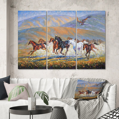 Reproduction d'art murale sur toile «A Large Eagle Over The Courir Of Horses»