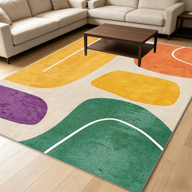 Green Orange Abstract Shapes carpet-easy to clean, machine-washable, soft and comfortable; suitable for door mats, kitchens, living rooms, bedrooms, corridors, and laundry areas. Easy to clean, durable carpet for home decoration.