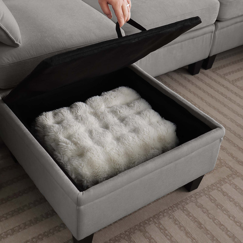 Canapé modulaire en chenille avec repose-pieds, Chenille - gris