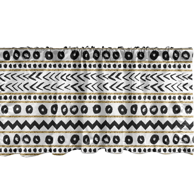 Ambesonne Boho Valance Pack of 2 Abstract Prehistoric - Black Yellow, 54" W x 18" L