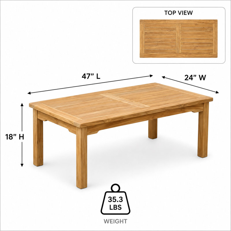 Table basse de patio en teck 47 po x 24 po