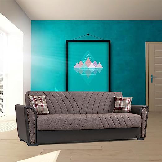 Sundon 87" Fabric Convertible Sleeper Sofa Bed , Brown Polyester Blend