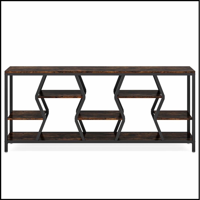 Console très longue de 70,9 pouces avec tablettes de rangement en bois à 4 niveaux, parfaite pour le couloir et le salon