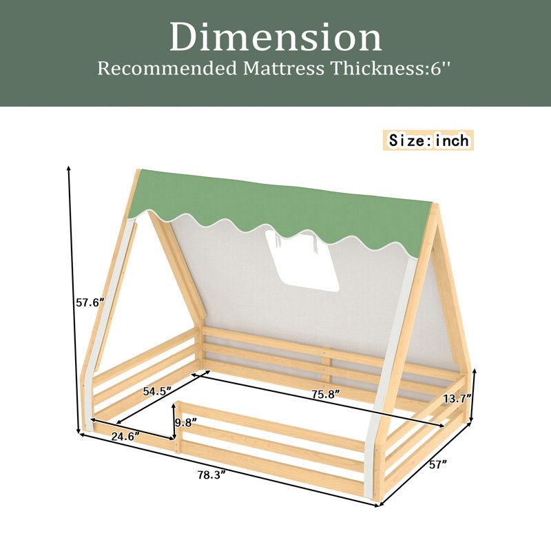 Lit de maison avec tente et lit de camp, Complète, Vert
