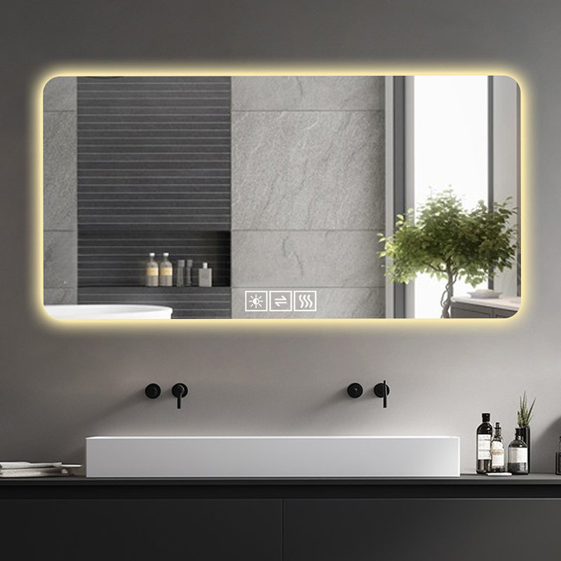 Miroir de salle de bain 28 po x 60 po à DEL avec éclairage à intensité variable tricolore et désembuage à une touche, conception rétro-éclairée résistante à la corrosion