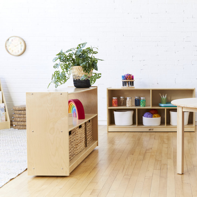 Natural Birch 5-Compartment Mobile Storage Cabinet with Casters