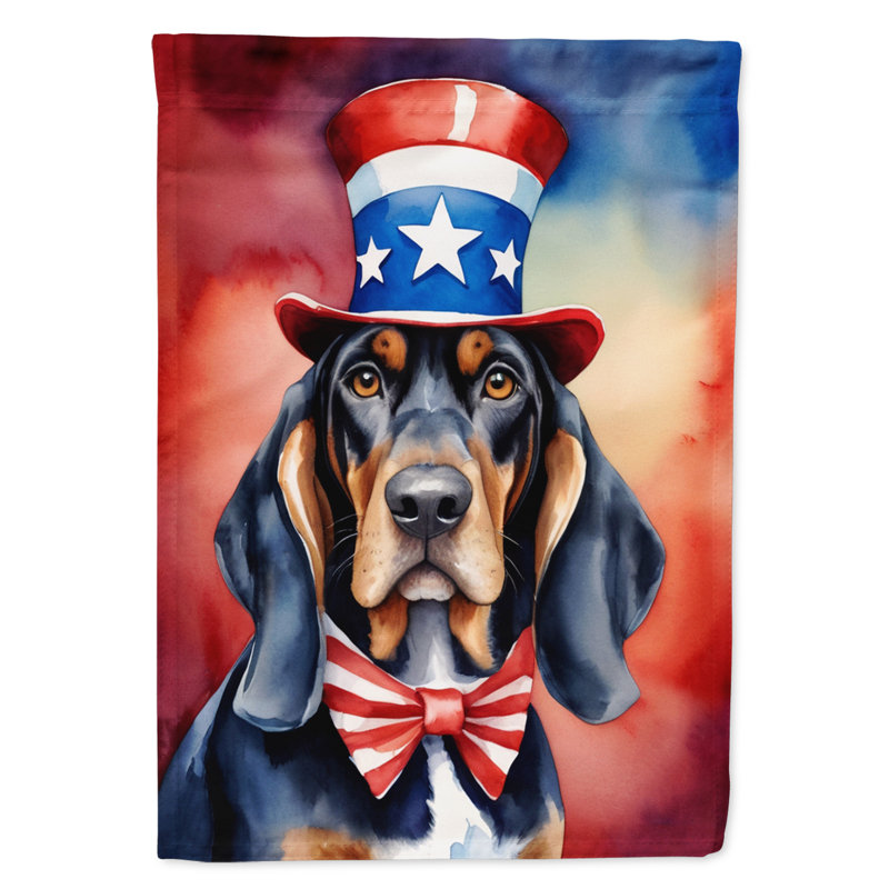 Drapeau patriotique du jardin américain, Chien noir et feu pour la chasse au raton laveur