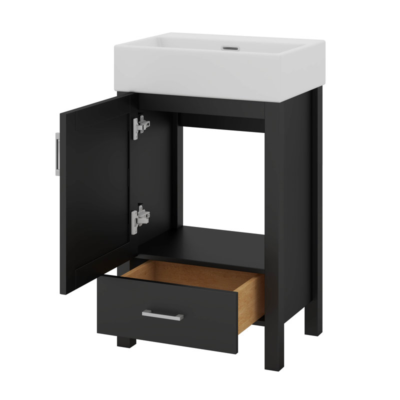 Modern Bathroom Vanity With Ceramic Sink, Drawer, Black