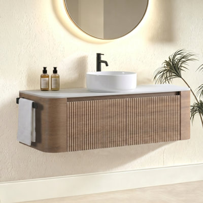 Meuble-lavabo Erba 48 pouces avec lavabo, armoire murale en noyer avec porte-serviettes gratuit, lavabo simple en céramique blanche, sans bonde ni robinet, préassemblé