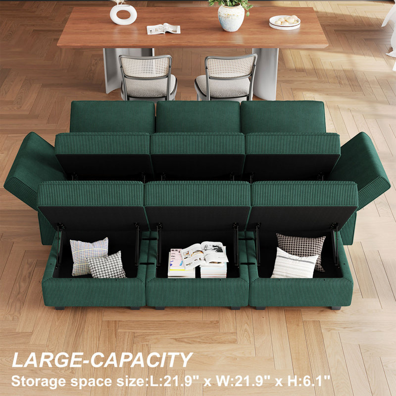 Hursey Rectangle Corduroy Sofa Bed Storage Couch Sleeper Convertible Different Shape Modular Sectional Sofa With Adjustable Armrest Backrest Movable Ottoman