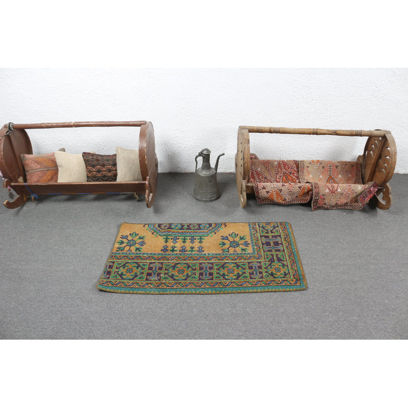 Small Vintage Turkish Oushak Rug in Vibrant Orange Hue Ideal for Adding a Pop of Color and Warmth to Any Space