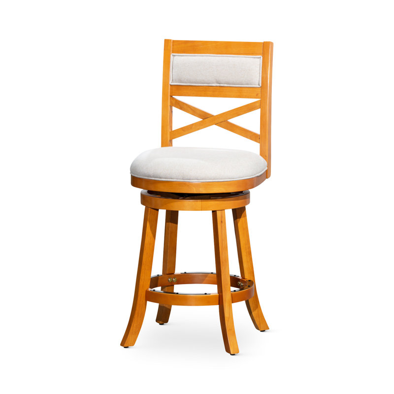 Beige Fabric Seat 24" Counter Height Swivel Stool - And Charming Design Natural Finish With Stylish Decor Complement, Natural