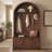 Arched Hall Tree With Fluted Storage Bench, Walnut