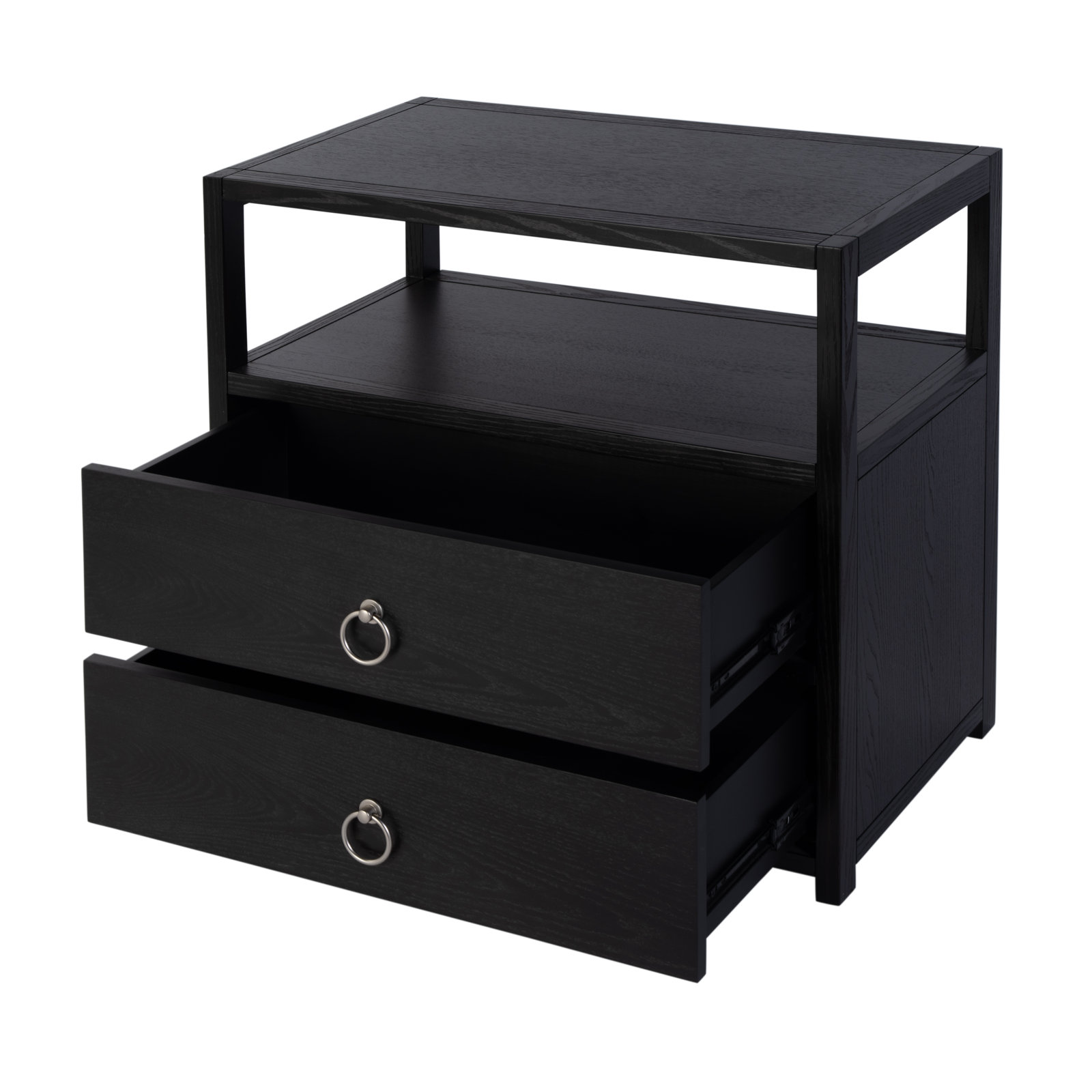 Elin 2-Drawer Acacia Nightstand, Black