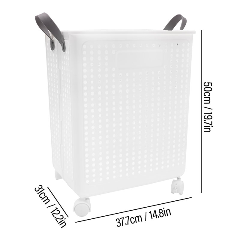 Plastic Rolling Laundry Hamper with Handles, Grey, 19.7" H x 14.8" W x 12.2" D