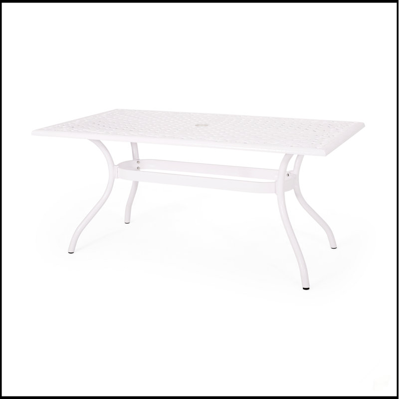 Table de salle à manger extérieure Phoenix avec treillis complexe et fabrication en fonte d'aluminium durable, Blanc