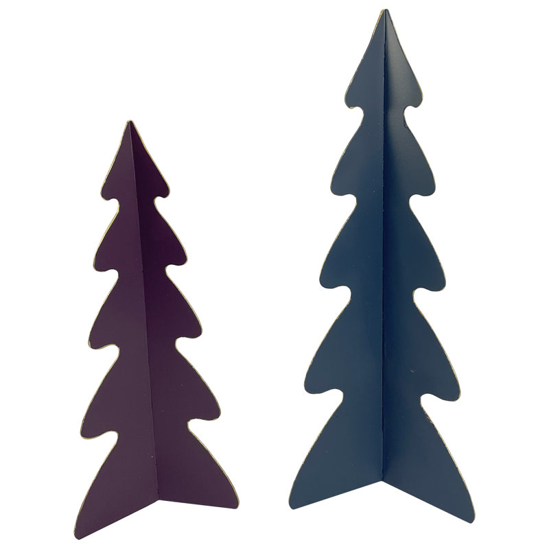 Arbre de Noël triangulaire avec un design de table incurvé, Bleu, H 15 po x l 6 po x P 5,5 po
