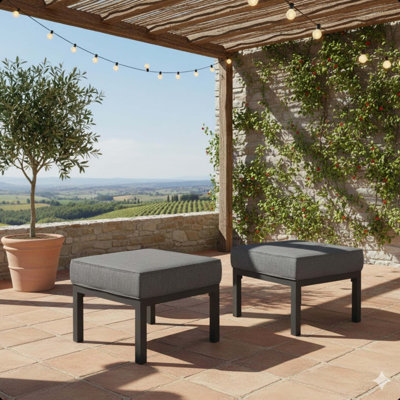 Ensemble de 2 repose-pieds de patio en aluminium de 24 po avec coussins gris foncé et repose-pieds toutes saisons