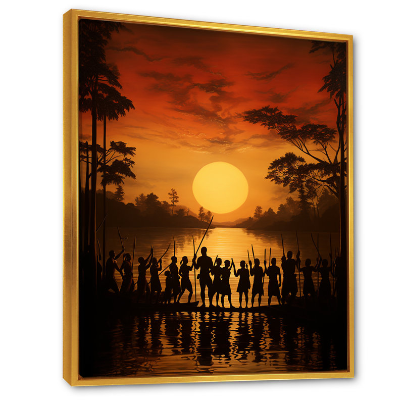 Tribu africaine Fulani Journey II, Cadre flottant doré, H 40 po x l 30 po x P 1,5 po