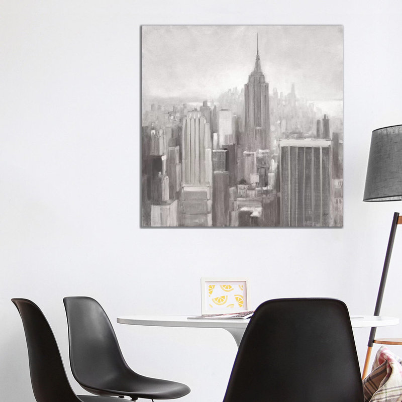 Manhattan In The Mist Grey by Julia Purinton - Wrapped Canvas Painting, 93.98 cm H x 93.98 cm W x 1.91 cm D
