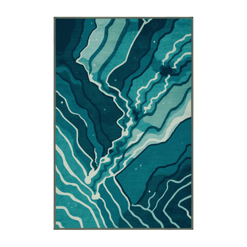 Machine Washable Ortencia Rice Paddy Global Inspired Geometric Rug in Green – SageGreen Binding, 2x3