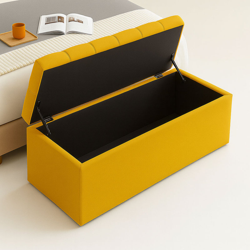 Divan Chesterfield Wide Velvet Rectangle Solid Color Standard Ottoman Box with Storage, 40cm H x 90cm W x 40cm D