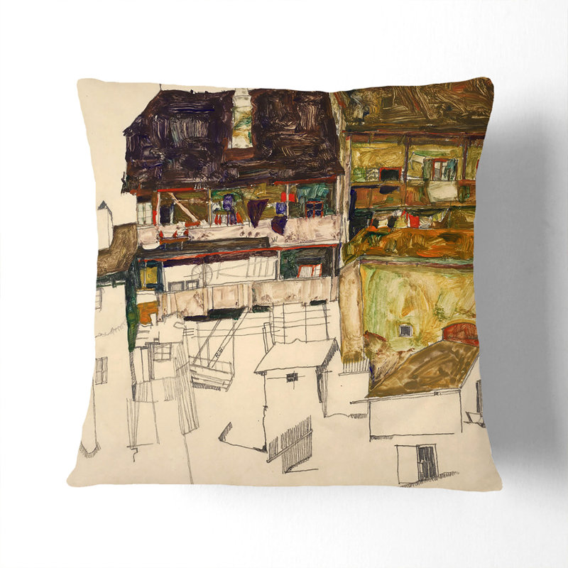 Old Houses In Krumau Square Throw Cushion, 40cm H x 40cm W x 15cm D