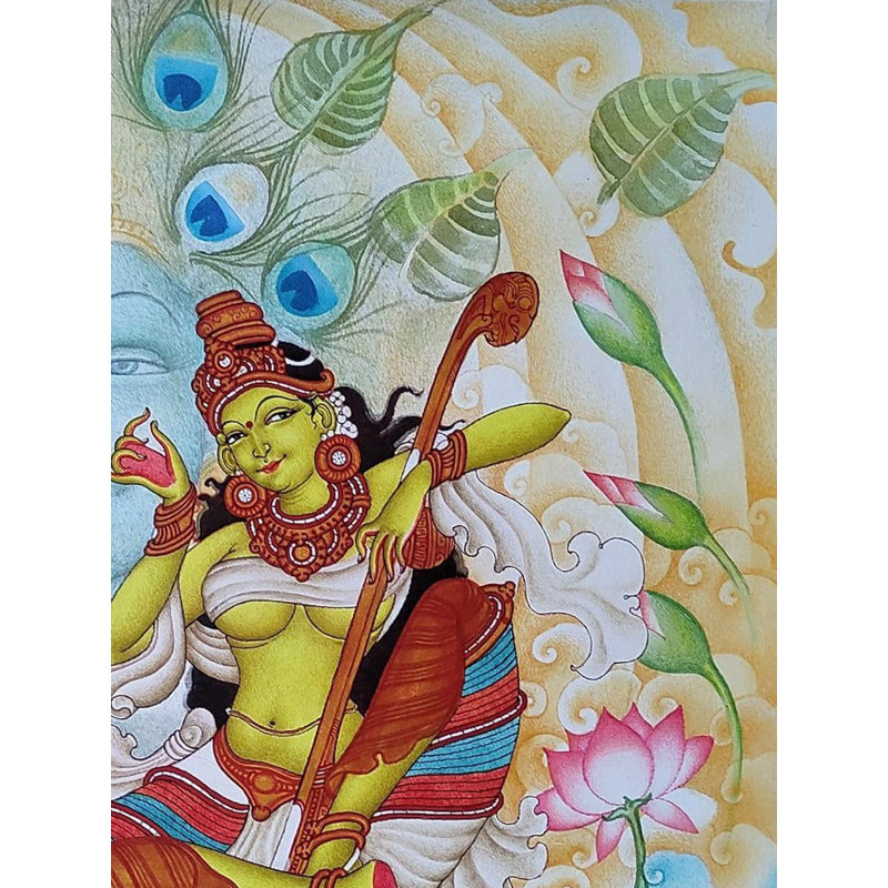 Meerabai dans la dévotion du dieu Krishna | Peinture murale du Kerala par Vishnu Shreedhar
