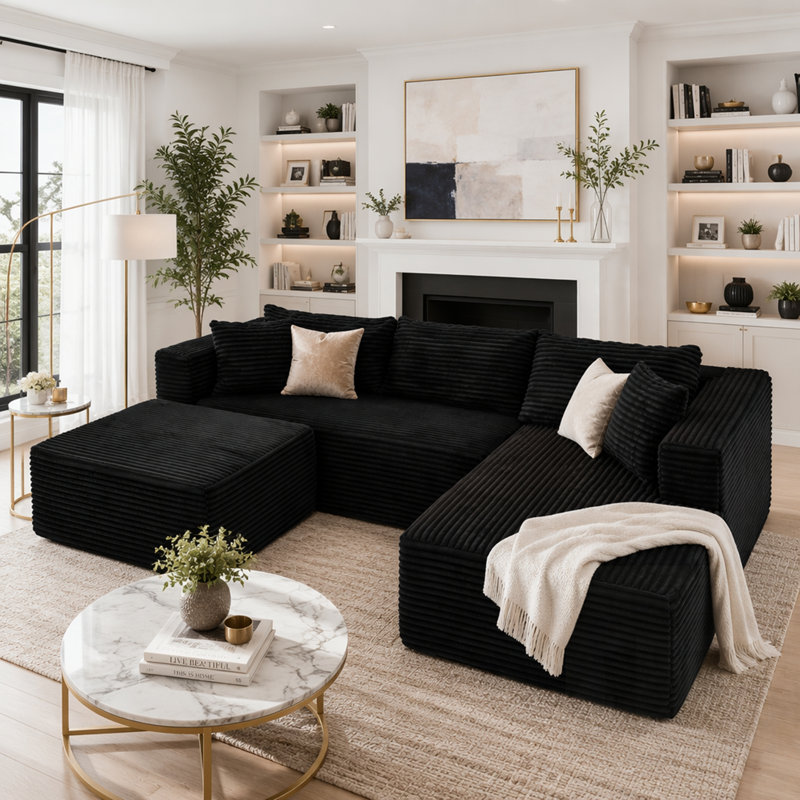 Canapé modulaire en L avec conception modulaire, confort semblable au nuage et rangement intégré pour les salons modernes