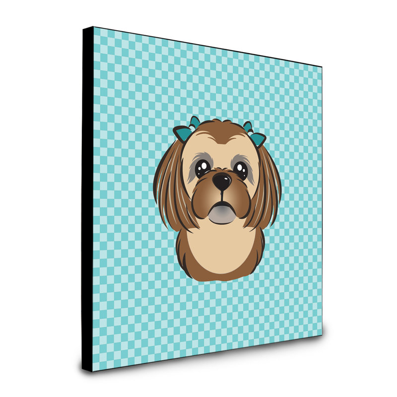 Panneau mural d’art Dungorbery, bleu, Shih Tzu brun foncé
