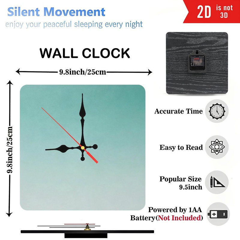 Horloge murale carrée en bois 10 po avec mouvement à quartz silencieux, Vert menthe
