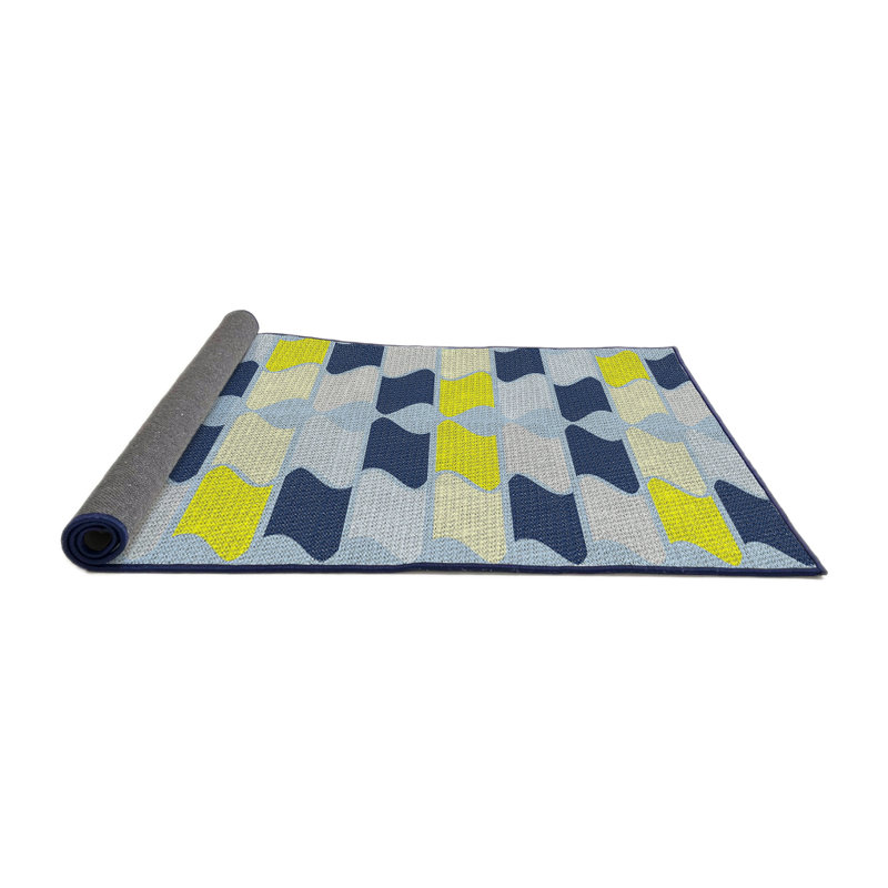 Tapis bleu/jaune à motifs, Rond 6 pi